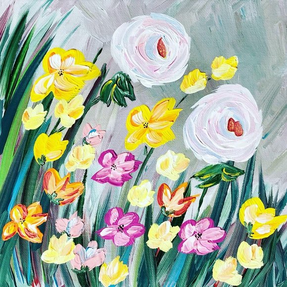 Beaming Blooms 8 x 8 Floral Acrylic Painting - Picture 1 of 1